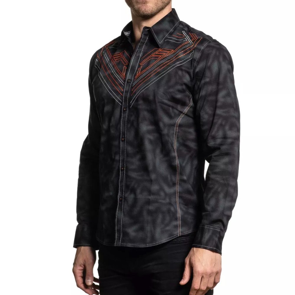 AMERICAN FIGHTER Men's Long Sleeve Button Down Shirt EQUATION Embroidered S-3XL - Picture 4 of 7